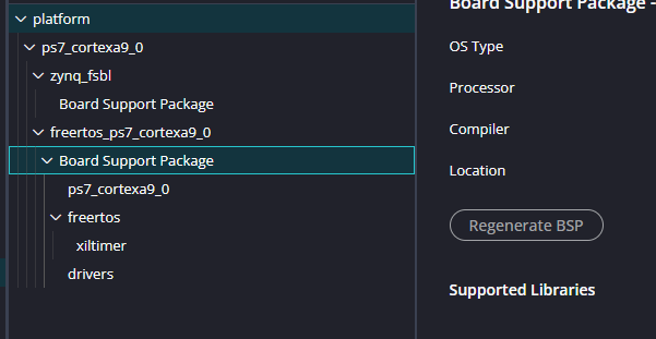 Vitis BSP settings showing Regenerate BSP button